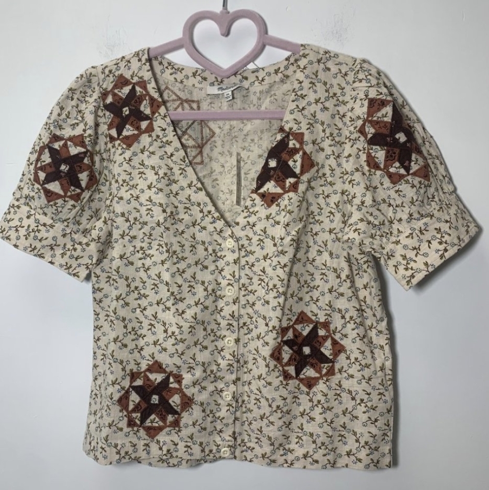 Madewell Cream Floral Patchwork Button-Front Top